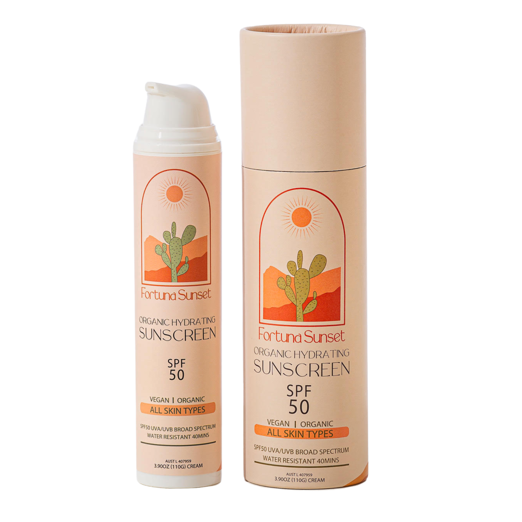 Fortuna Sunset Organic SPF50 Hydrating Sunscreen with Hyaluronic Acid